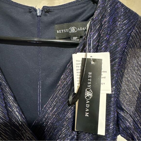 Revolve Betsy & Adam MAGGIE LONG PLEATED METALLIC V-NECK DRESS 8 Petite - Picture 7 of 8